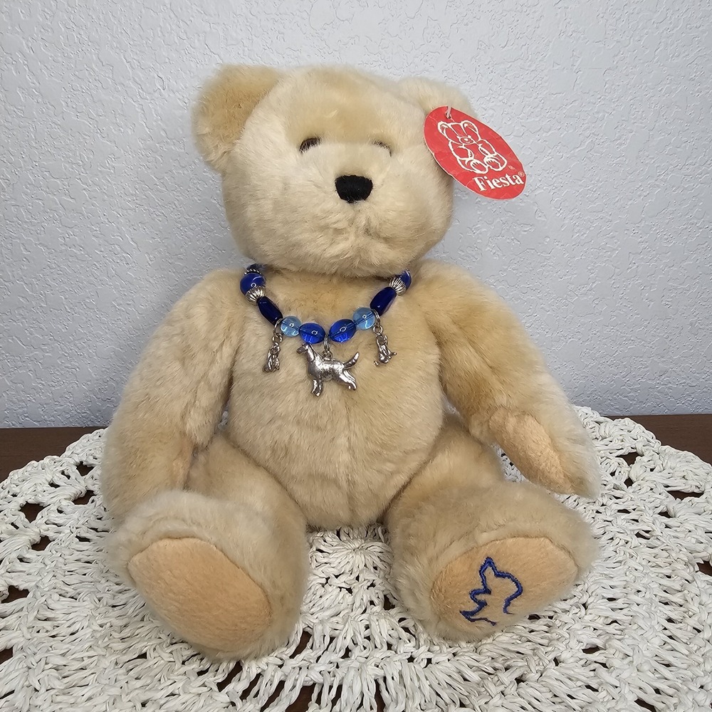 Vintage Fiesta Bear Wearing Weiner Dog Charm Necklace 2002